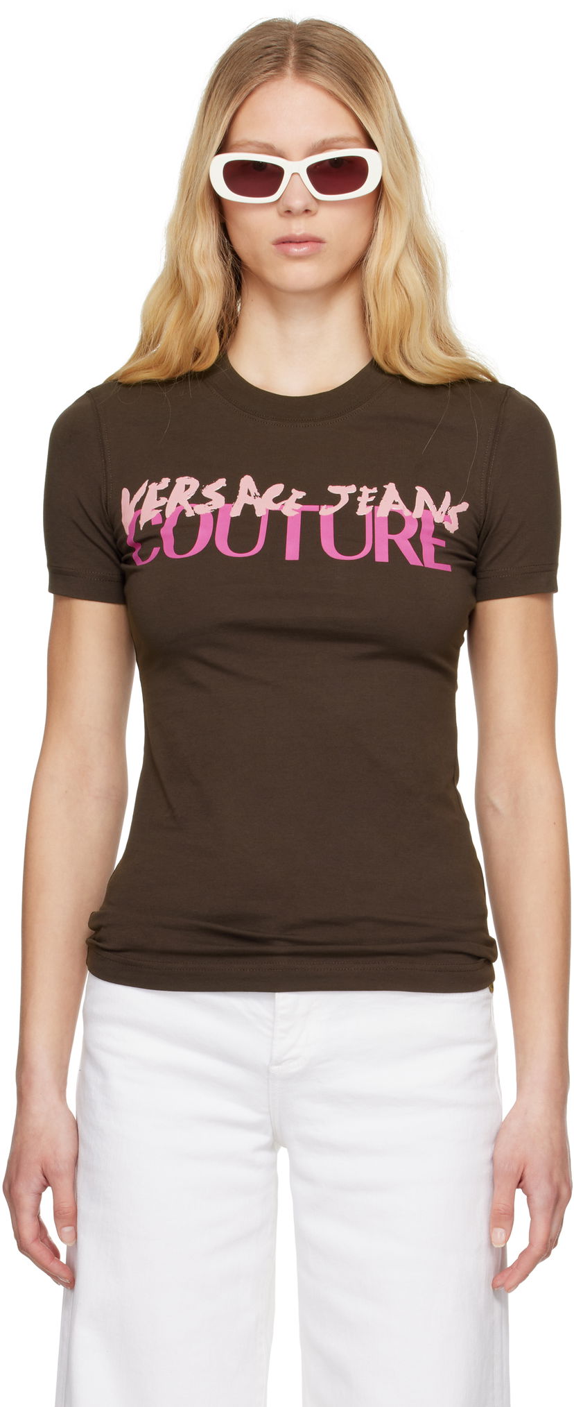 Majica kratkih rukava Versace Versace Jeans Couture Institutional Logo T-Shirt Smeđa | E78HAHE06_ECJ02E