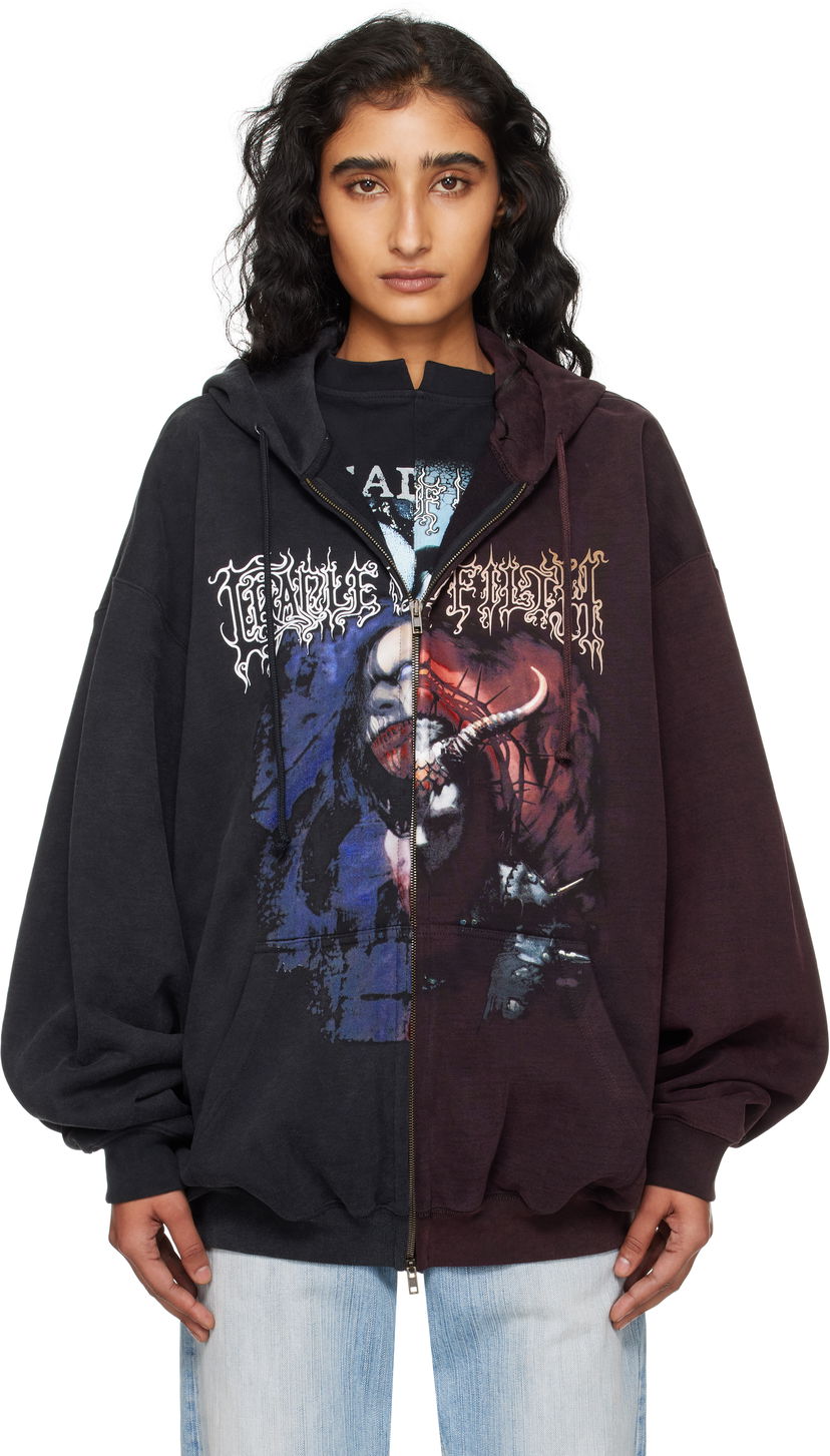 Dukserice VETEMENTS Vetements Cradle of Filth Oversized Zip-Up Hoodie Crna | UCF76ZU900BR