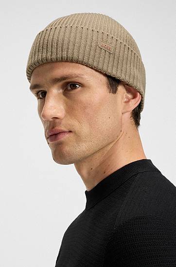Kapica BOSS Fisherman-style beanie in a wool blend Bež | 50551019, 1