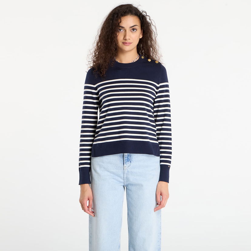 Džemper Tommy Hilfiger Tommy Hilfiger Striped Crewneck Sweater with Gold Buttons Tamnoplava | WW0WW47305-0FI