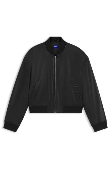Bomber jakna BOSS Cropped Faux Leather Bomber Jacket Crna | 50542178