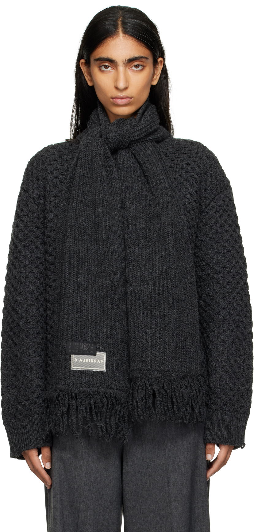 Džemper Maison Margiela MM6 Maison Margiela Knit Sweater with Scarf Siva | S52HL0049 M13132