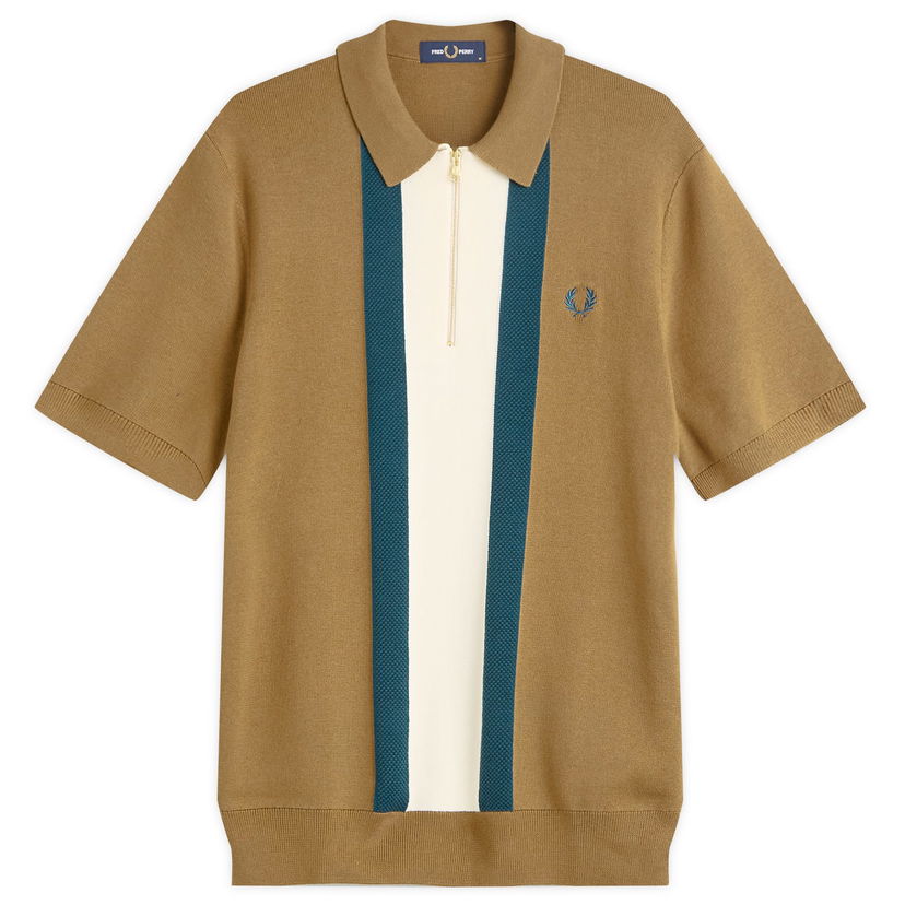 Polo majica Fred Perry Fred Perry Textured Stripe Knitted Zip Polo Shirt, Large Smeđa | K1342-P96