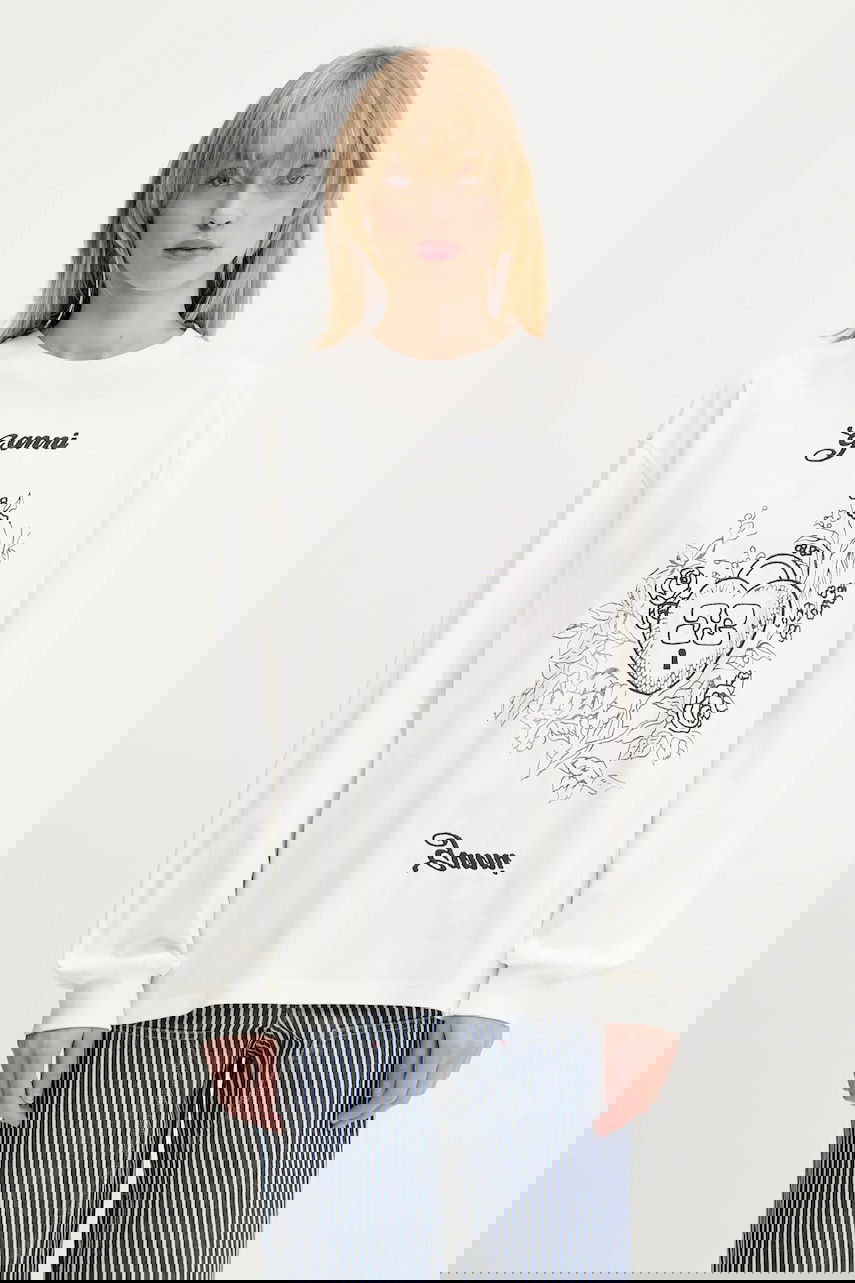 Dukserice GANNI GANNI Re-cut Heavy Jersey Charm Long Sleeve T-Shirt Bijela | T4139, 0