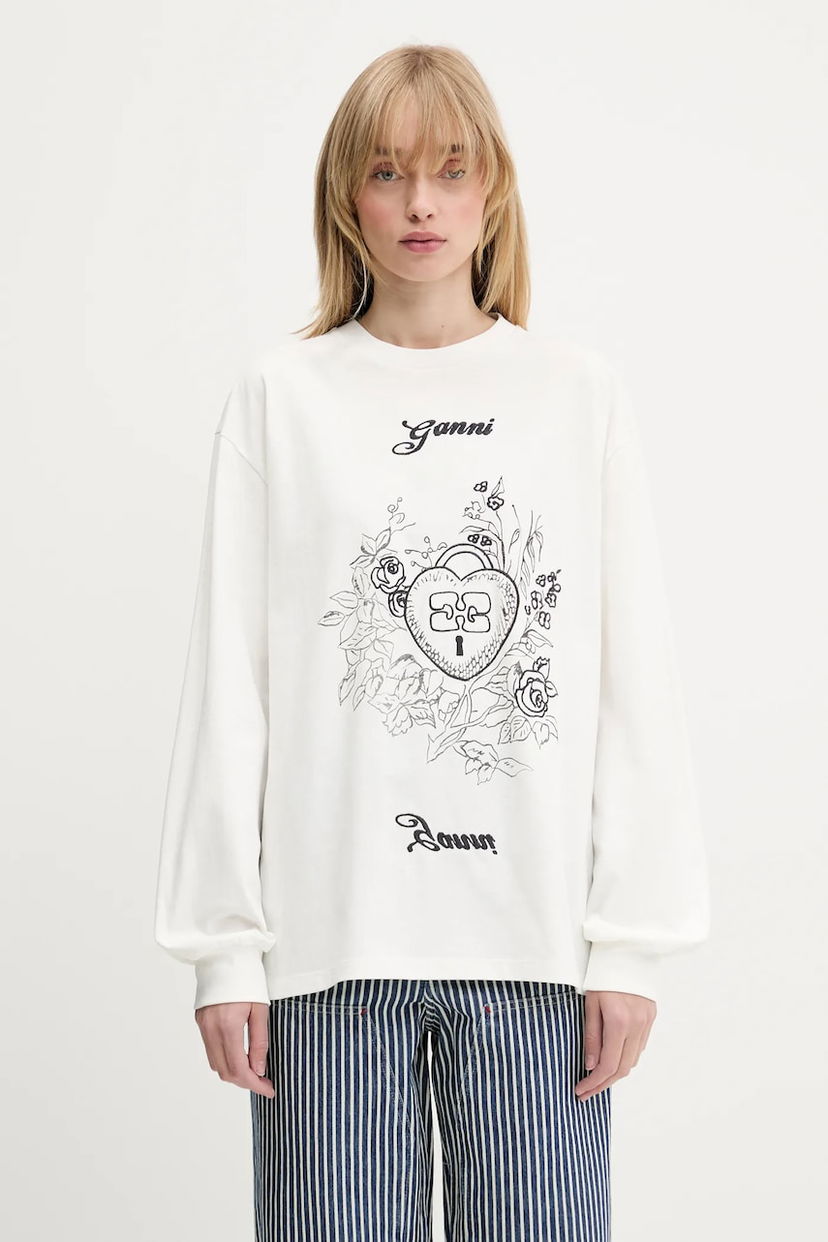 Dukserice GANNI GANNI Re-cut Heavy Jersey Charm Long Sleeve T-Shirt Bijela | T4139
