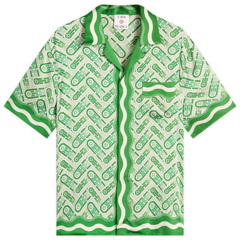 Košulja Casablanca Casablanca Cuban Collar Short Sleeve Silk Shirt, Size Large Zelena | MPF25-SH-003-10