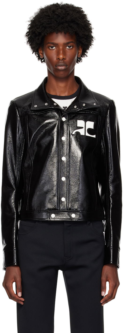Jakna Courrèges Vinyl Cropped Jacket Crna | PERCBL017VY0014