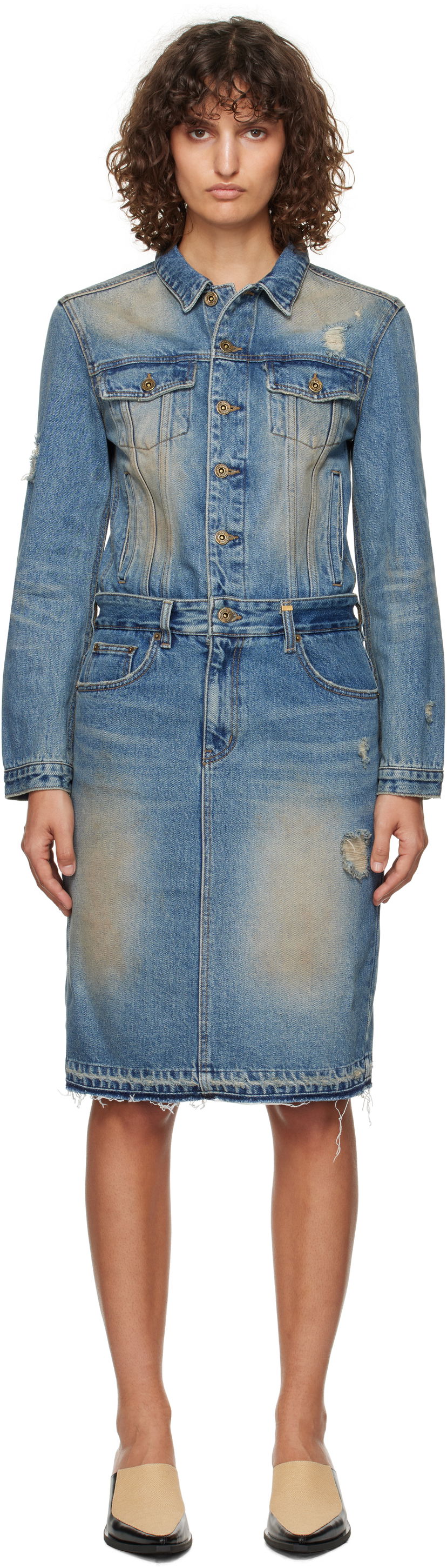 Haljina We11done We11done Washed Denim Midi Dress Plava | WD-DO3-24-304-W-BL