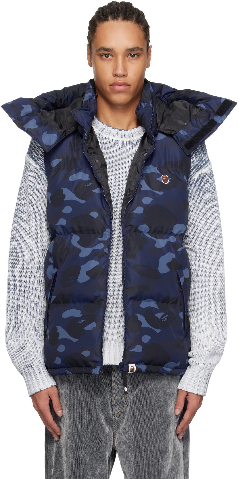 Prsluk BAPE A Bathing Ape Camo Down Vest Plava | 001DNK801005M