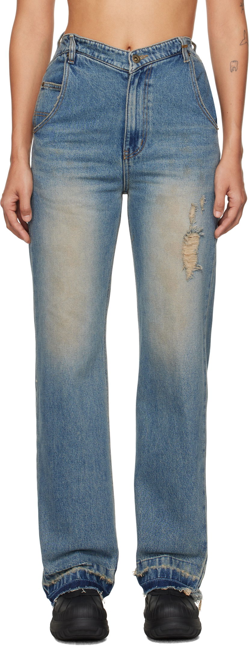 Jeans We11done We11done Distressed High-Waisted Jeans Plava | WD-DP3-24-323-W-BL
