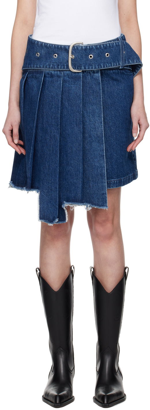 Suknja Off-White Blue Pleated Denim Miniskirt Tamnoplava | OWYF030S24DEN0014646