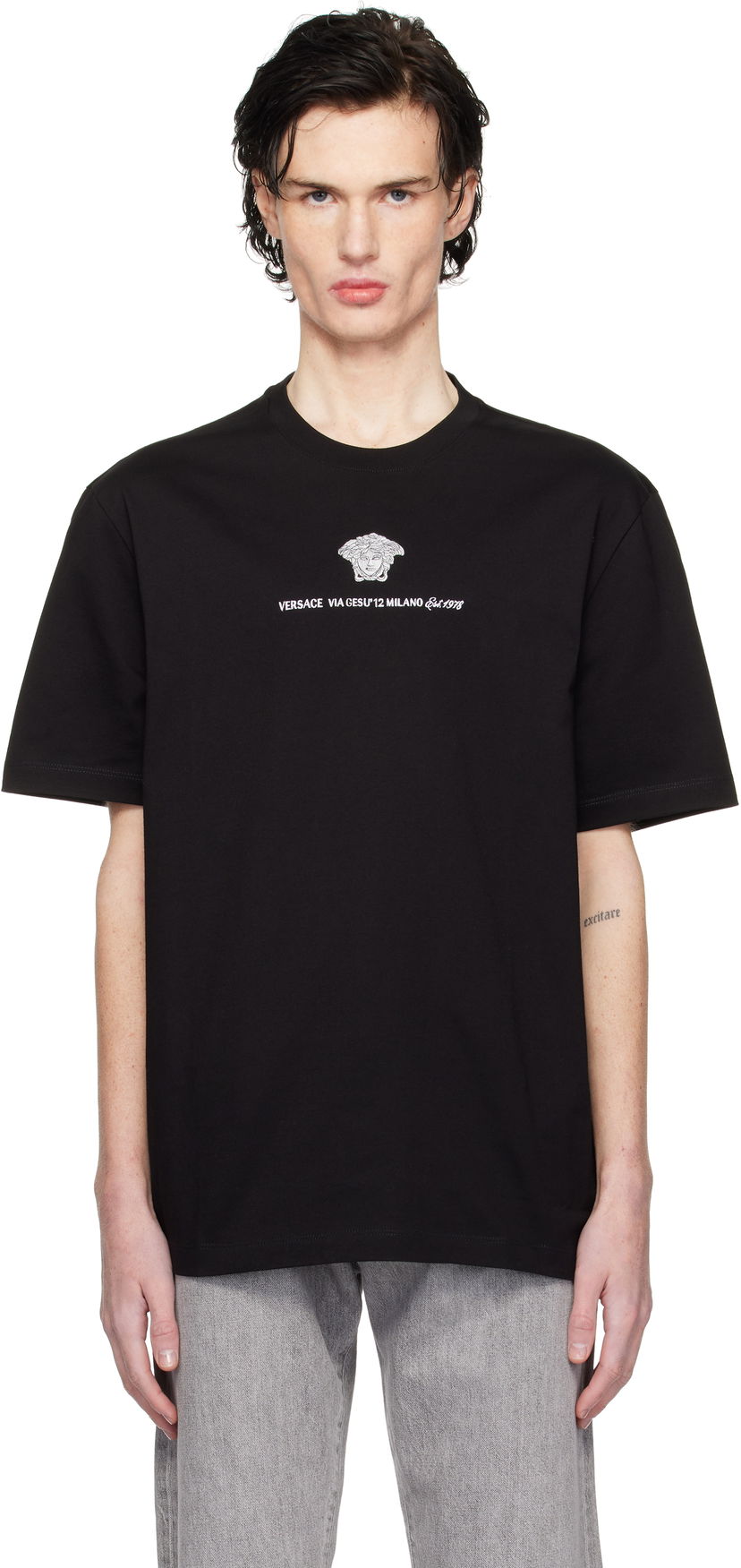 Majica kratkih rukava Versace Embroidered Medusa Graphic T-Shirt Crna | 1013302_1A11054