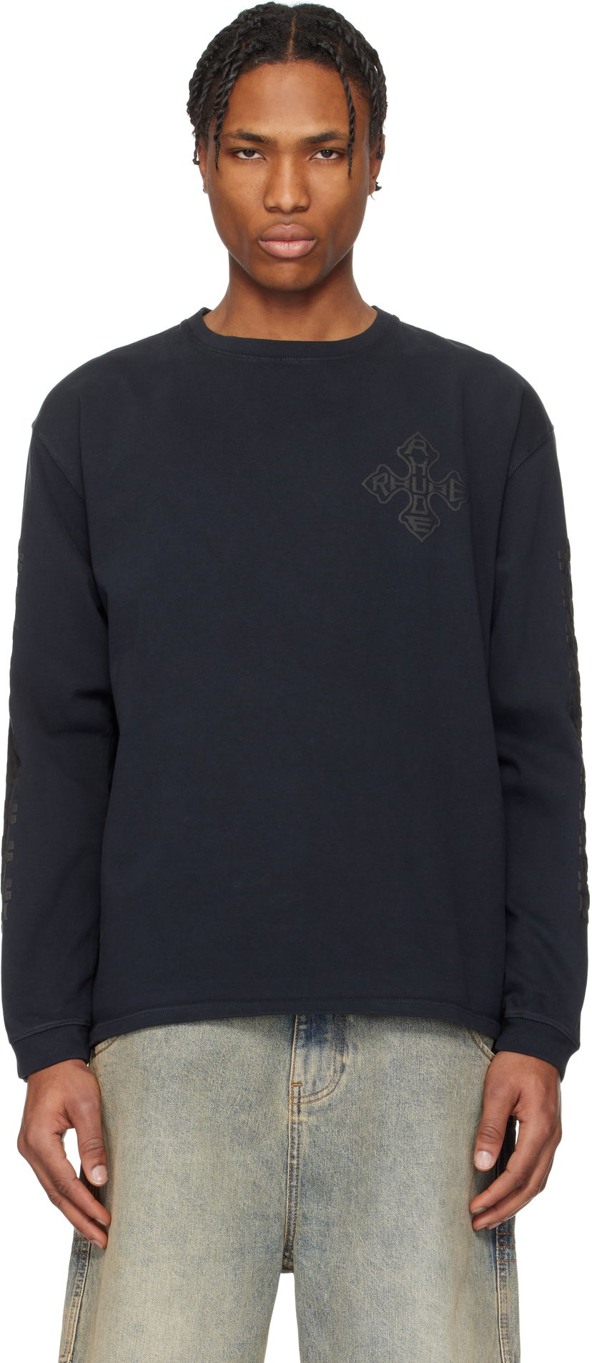 Dukserice Rhude Rhude Cross Long Sleeve T-Shirt Tamnoplava | RHPS25TT12012