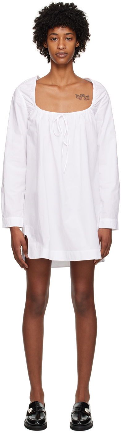 Haljina GANNI GANNI Square Neck Minidress Bijela | F7707