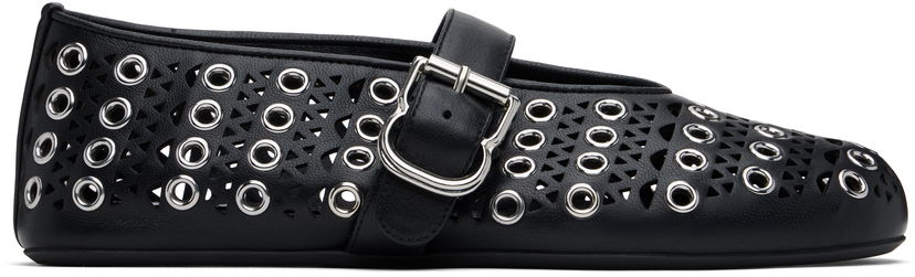 Tenisice i cipele Alaïa ALAÏA Vienne Lambskin Eyelets Ballerina Flats Crna | AA3A029CK277