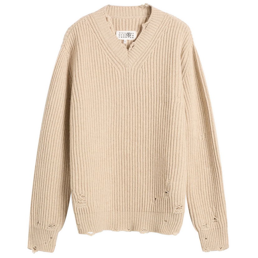 Džemper Maison Margiela MM6 Maison Margiela Distressed Knit Sweater, Size Large Bež | S52HN0011-M13138-806M