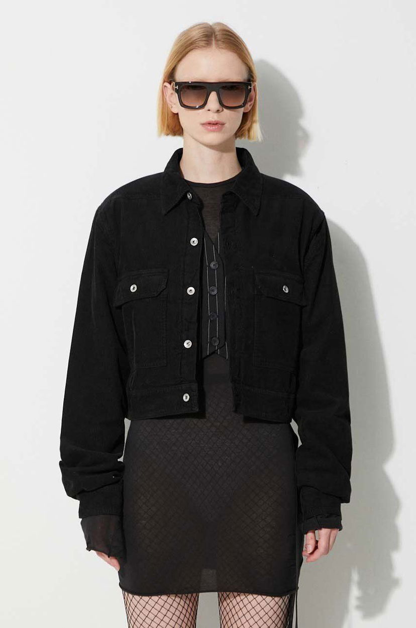 Jakna Rick Owens Black Cropped Corduroy Jacket Crna | DS02C5702.MC