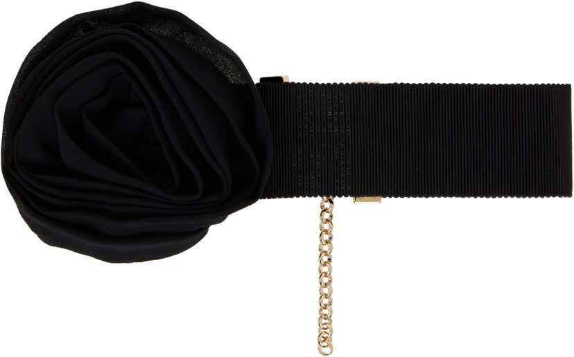 Pojasevi Blumarine Blumarine Grosgrain Rose Choker with Gold Chain Crna | P522W332A