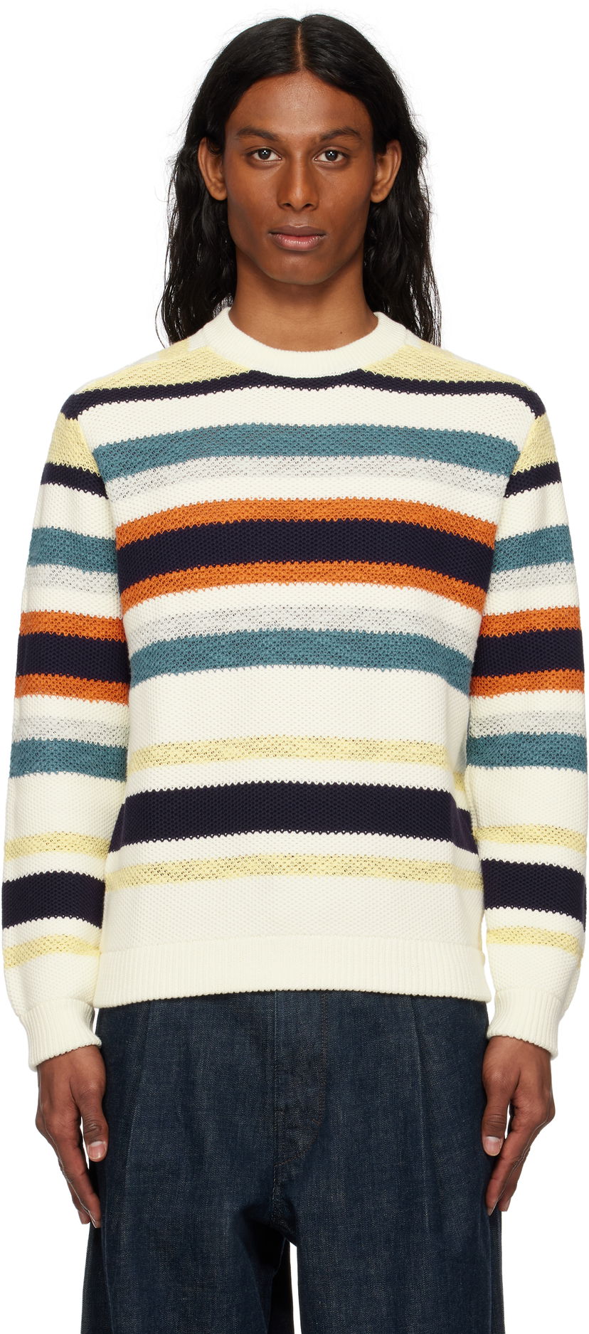 Džemper MAISON KITSUNÉ Maison Kitsuné Comfort Striped Sweater Bijela | OM00807KT1129