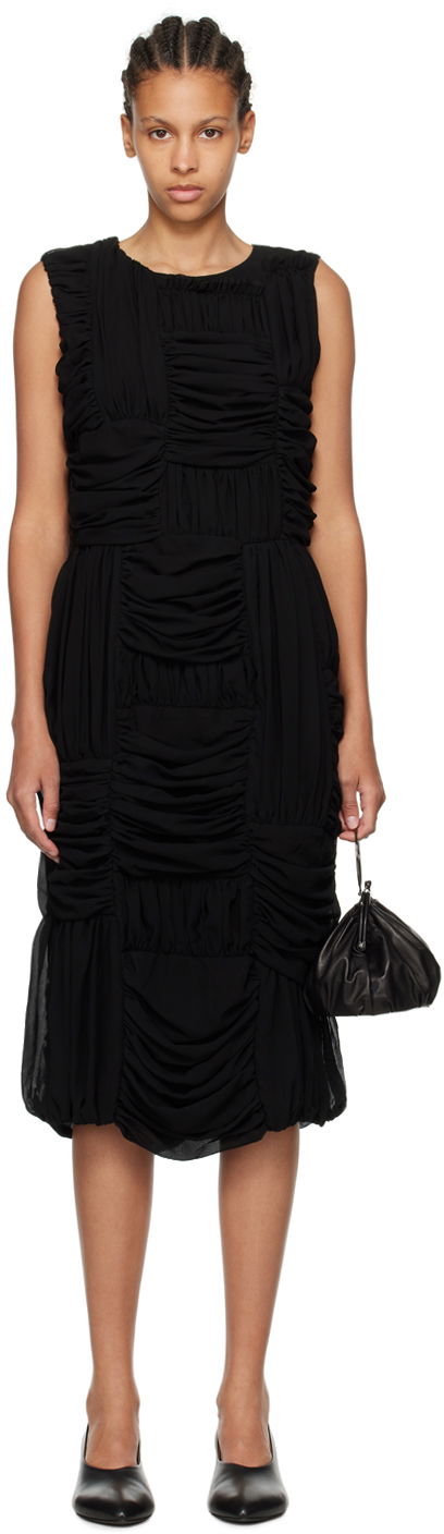 Haljina Comme des Garçons Comme des Garçons Ruched Midi Dress Crna | RM-O012-051