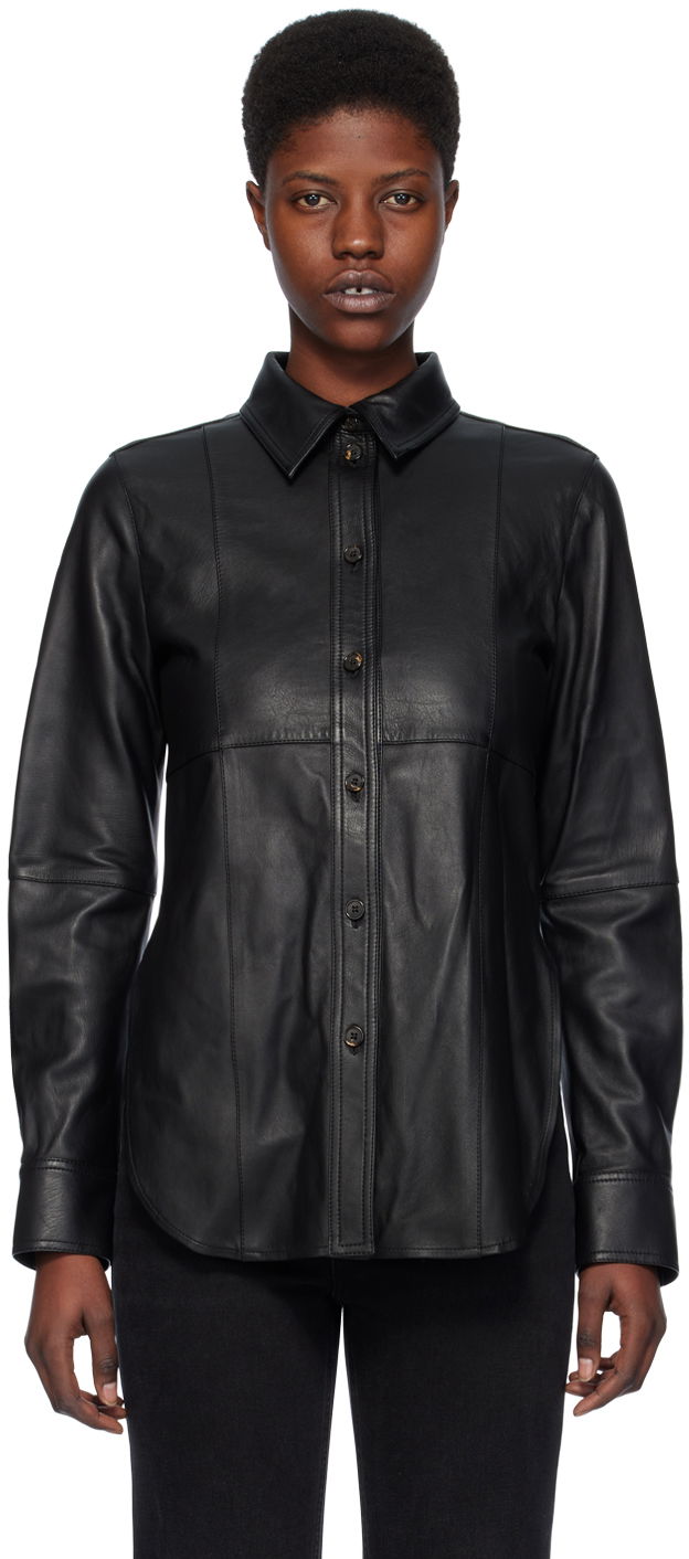 Košulja TOTEME TOTEME Slim Leather Shirt Crna | 241-WRT1091-LE0021