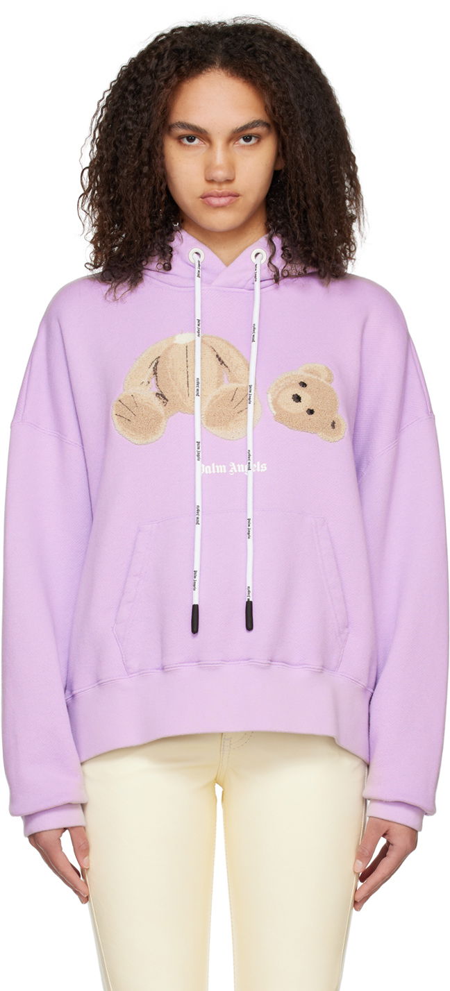 Dukserice Palm Angels Bear Appliqué Relaxed-Fit Hoodie Ljubičasta | PMBB058C99FLE0053660