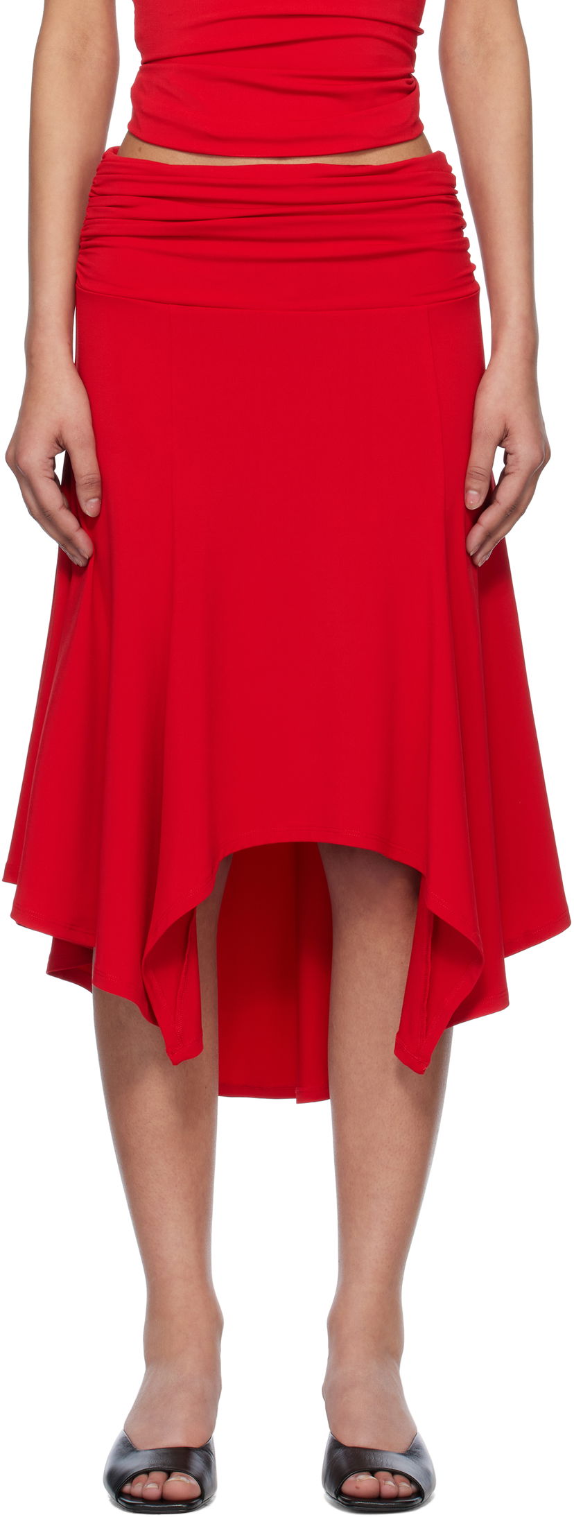 Suknja GUIZIO Guizio Soffiano High-Low Midi Skirt Crvena | S25328K012