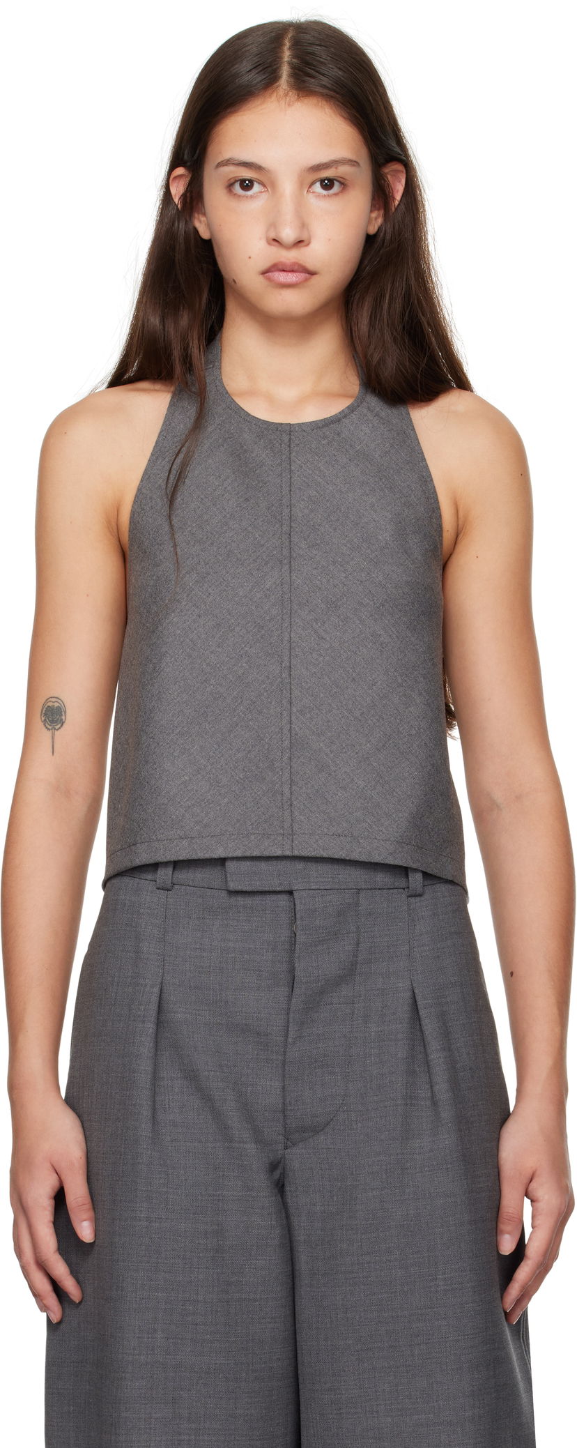 Majica bez rukava WARDROBE.NYC WARDROBE.NYC Halter Neck Sleeveless Top Siva | W1058F24FL