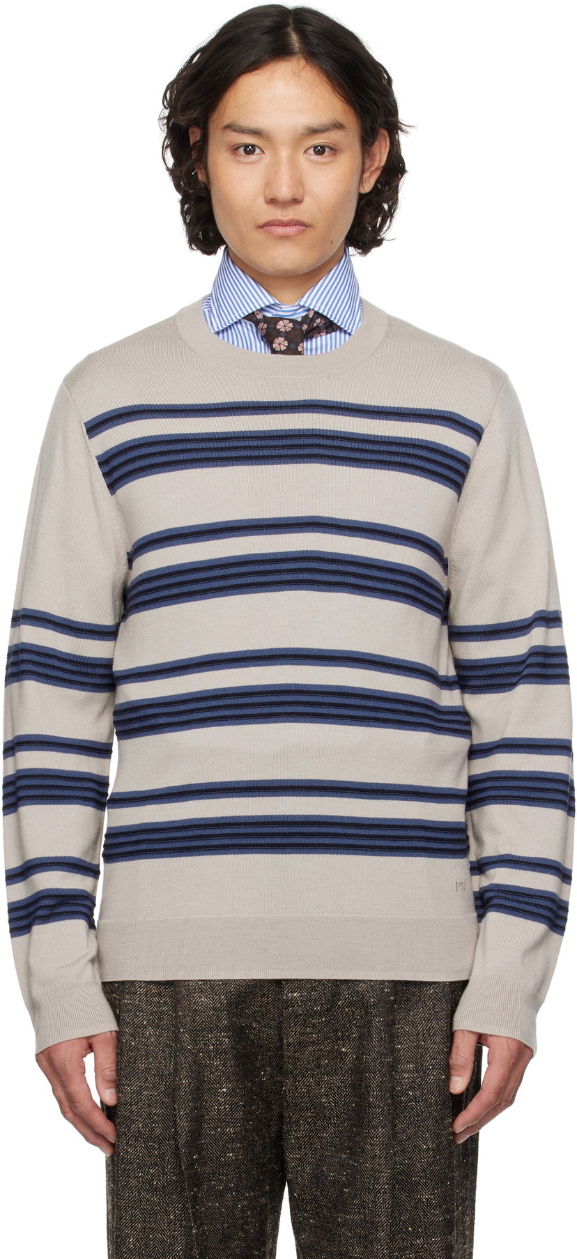 Džemper Paul Smith PS Paul Smith Raised Stripe Merino Wool Sweater Bež | M2R-307Z-P22297-61