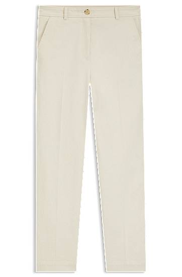 Hlače BOSS Regular-fit cotton-blend corduroy trousers Bež | 50549169