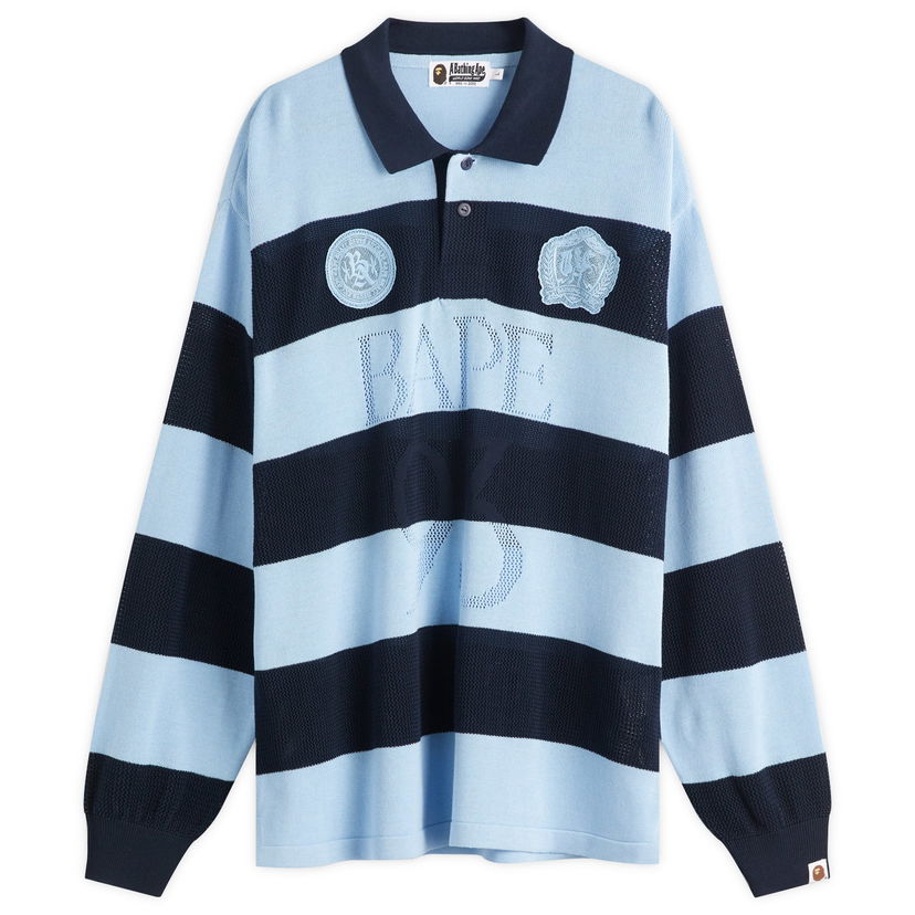 Majica kratkih rukava BAPE A Bathing Ape Jacquard Multi Logo Stripe Relaxed Fit LS T-Shirt Plava | 001LTL301309M-NVY