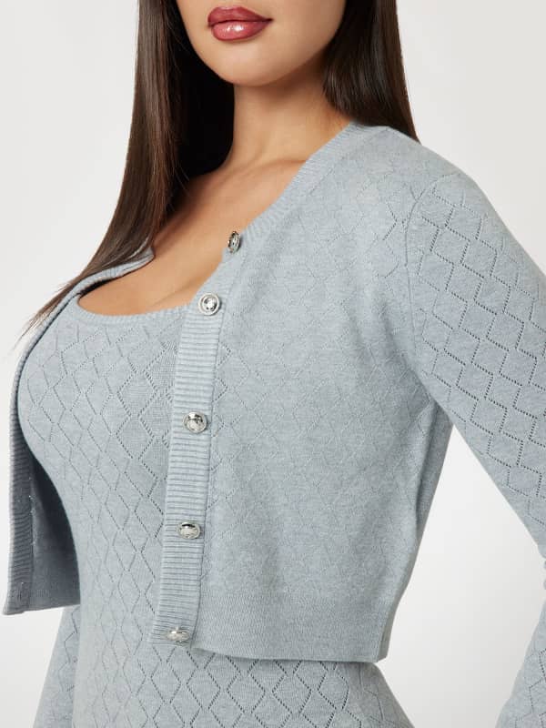 Džemper GUESS Open-Knit Cropped Cardigan Plava | W5RR23Z2YJ2