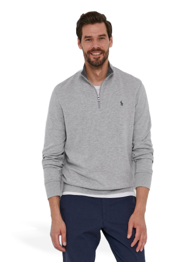 Dukserice Polo by Ralph Lauren Embroidered Logo 1/4 Zip Sweatshirt Siva | 710812963002
