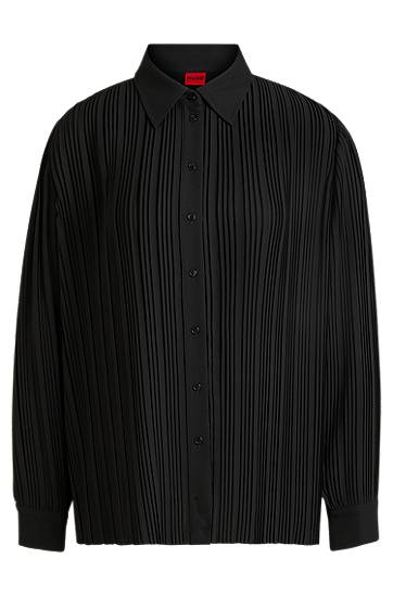 Košulja BOSS Plissé Crepe Regular-Fit Blouse Crna | 50524203
