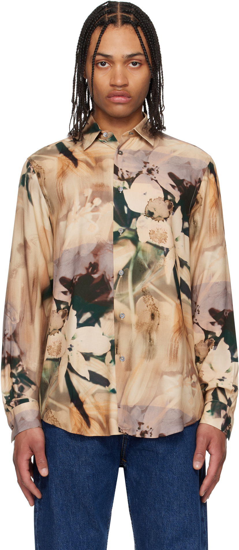Košulja Paul Smith Paul Smith Viscose Painted Photograph Print Shirt Bež | M1R-901U-P02653