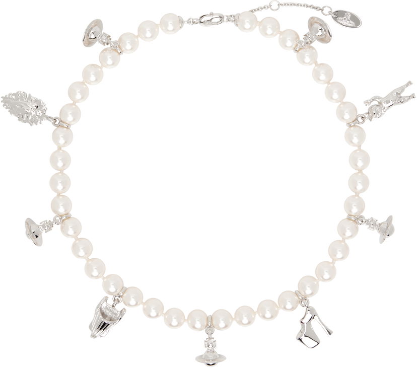 Ogrlica Vivienne Westwood Pearl Necklace with Charms Metalik | 63010131-02P103-