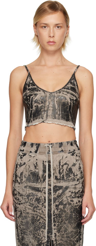 Crop top Rick Owens Rick Owens DRKSHDW Concordians Marbled Coated Denim Frayed Hem Crop Top Višebojno | DS02E7132 SDWF, 0