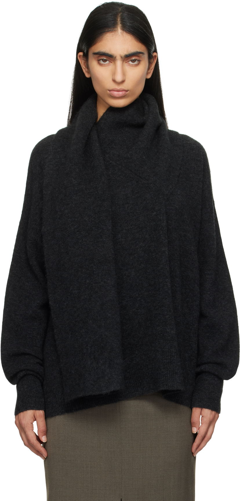 Džemper TOTEME TOTEME Draped Scarf Knit Sweater Siva | 244-WRT0368-YA0099