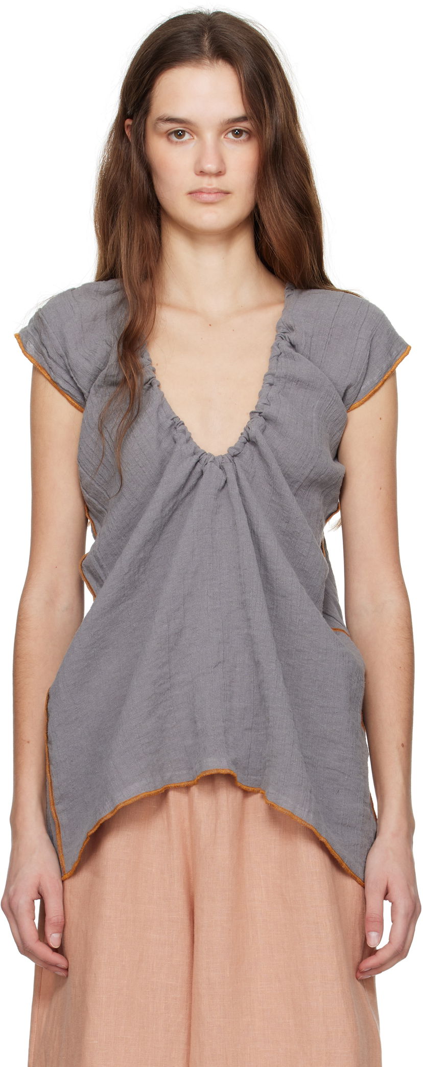Majica bez rukava Baserange Baserange Max Draped Blouse Siva | TOMX-LC-SP25