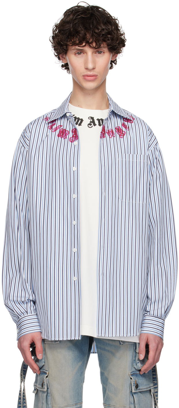 Košulja Palm Angels Blue Striped Shirt Plava | PMGE024F24FAB0014532