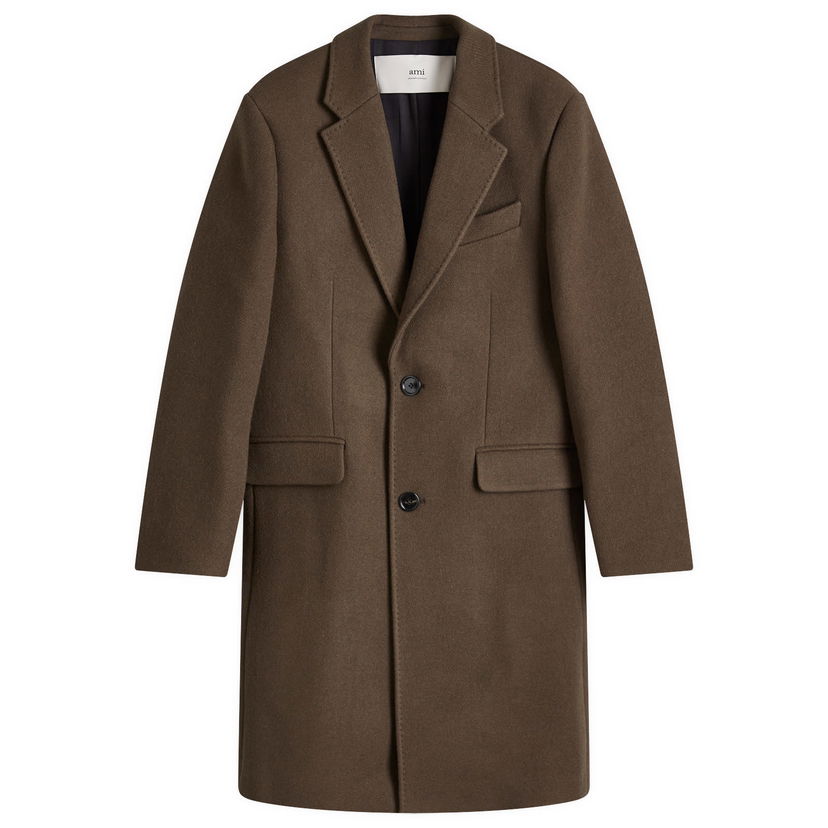 Kaputi AMI Two Button Herringbone Wool Overcoat Smeđa | HCO010-WV0049-221