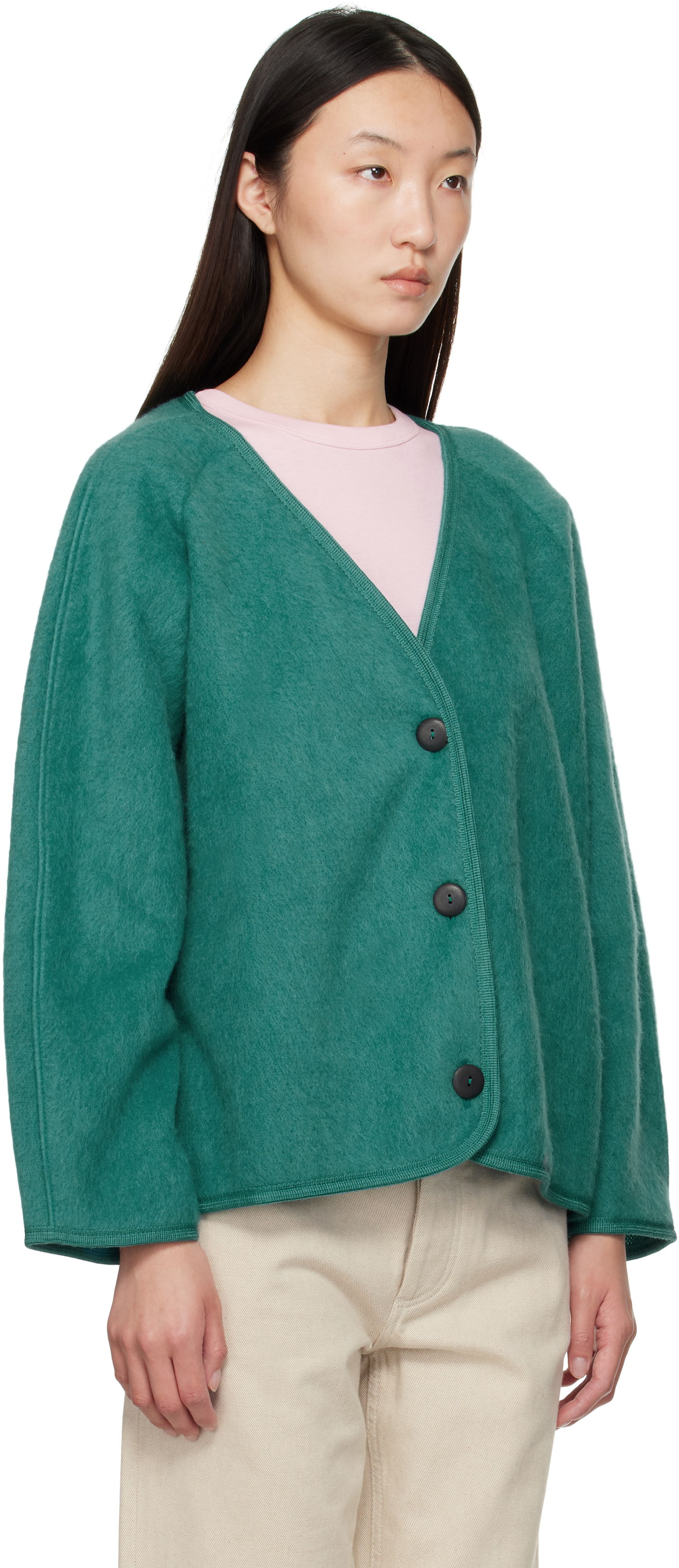 Jakna Baserange Fortu V-Neck Button-Up Cardigan Jacket Zelena | OUFJ-BW-AU25, 1
