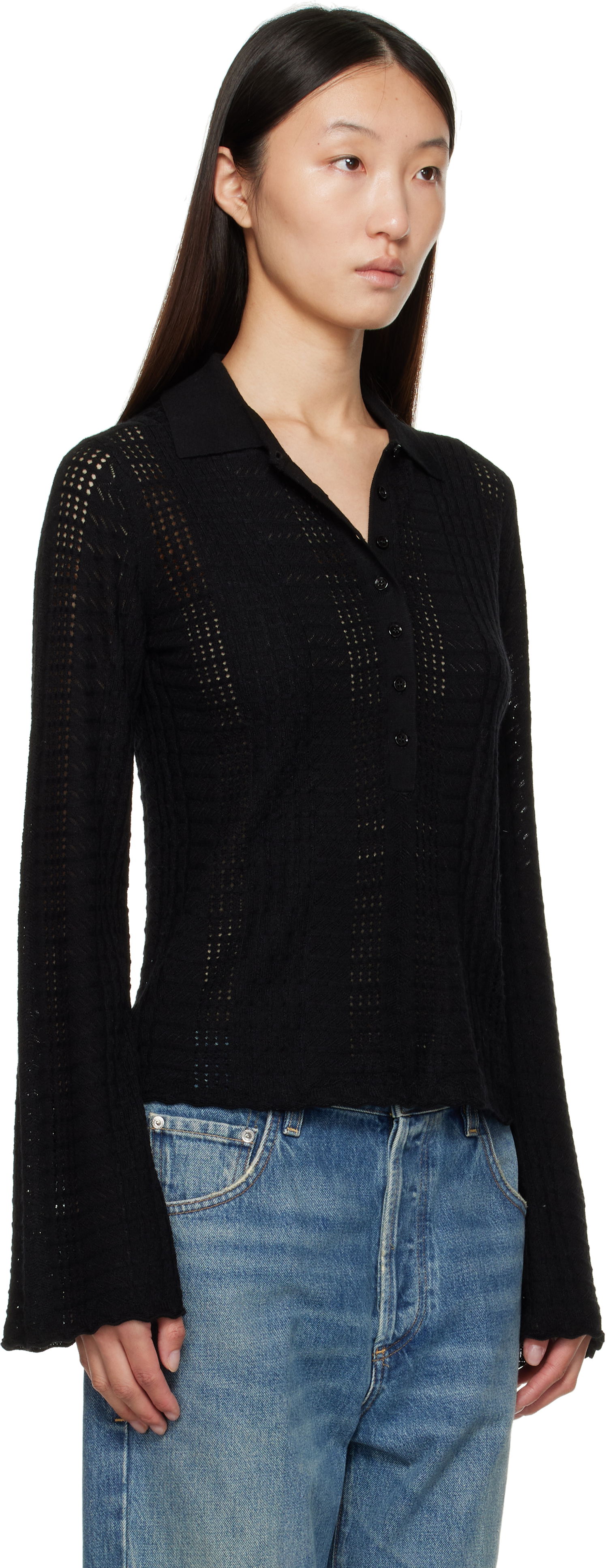 Polo majica Loulou de Saison Loulou de Saison Tiha Knit Polo Crna | TIHA, 1