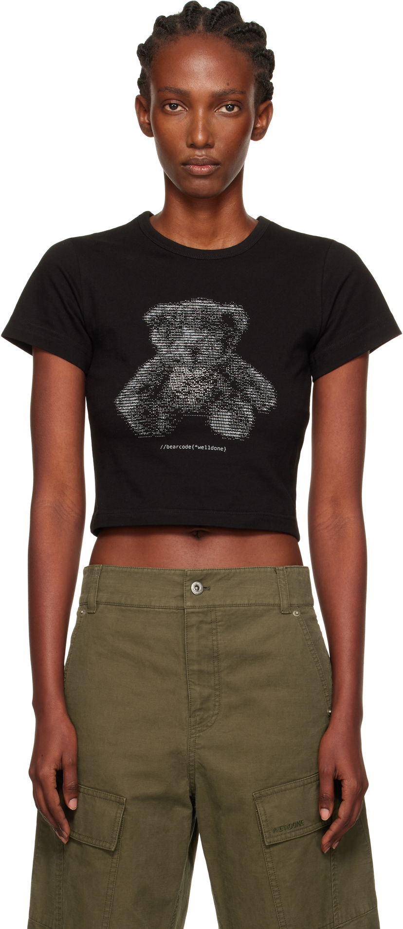 Majica kratkih rukava We11done We11done Code Teddy Cropped T-Shirt Crna | WD-TT2-25-770-W-BK