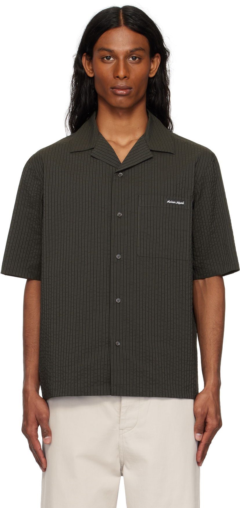 Košulja MAISON KITSUNÉ Maison Kitsuné Resort Pinstripe Shirt Zelena | OM00421WC5032