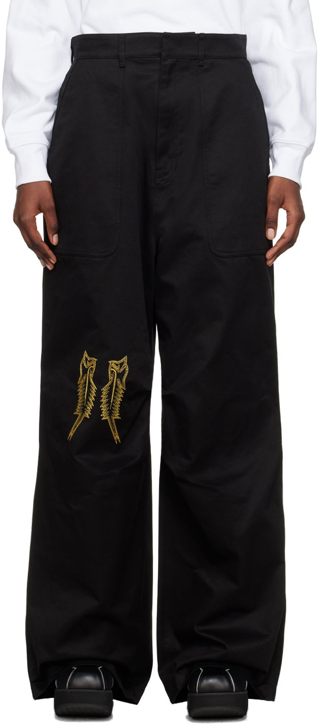Cargo hlače We11done We11done Embroidered Wide Leg Trousers Crna | WD-PT1-23-252-M-BK