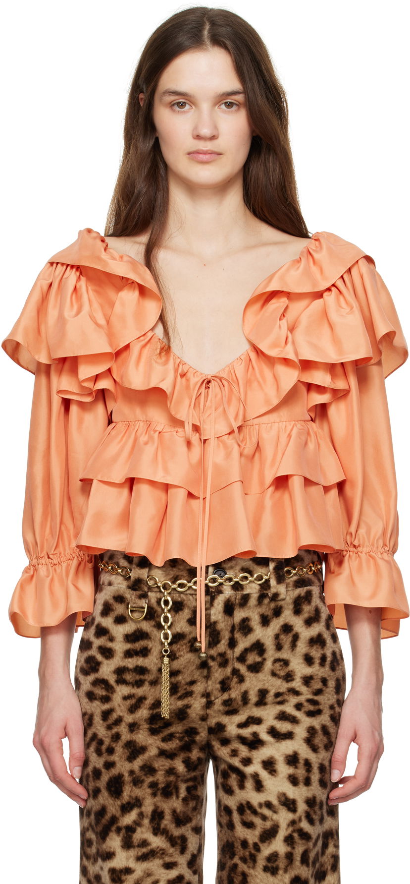 Košulja CHLOÉ Chloé Cropped Ruffle Blouse Narančasta | CH25SHT16314