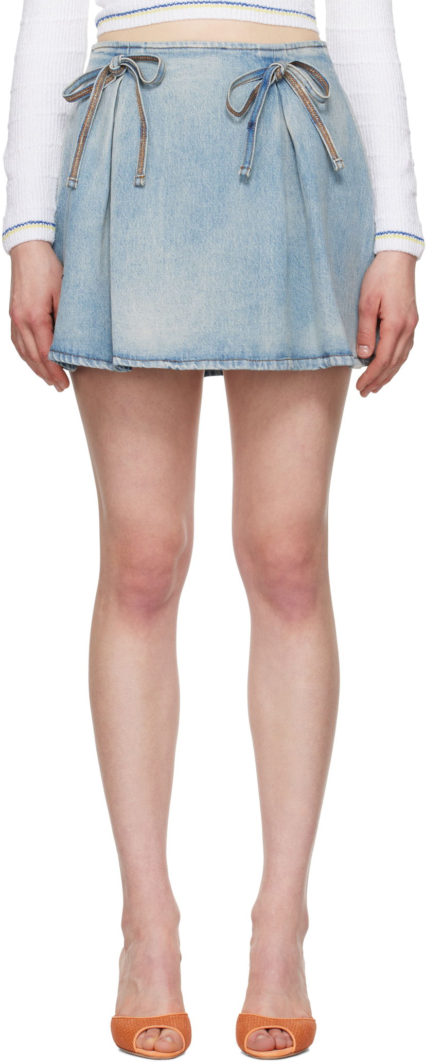 Suknja MSGM MSGM Bow Accent Denim Miniskirt Plava | 3841MDD231L 257275