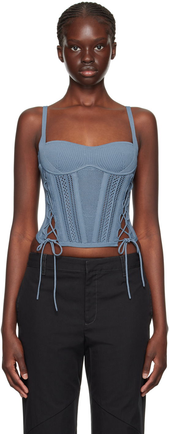 Majica bez rukava Dion Lee Dion Lee Laced Knit Tank Top Plava | A7744F23