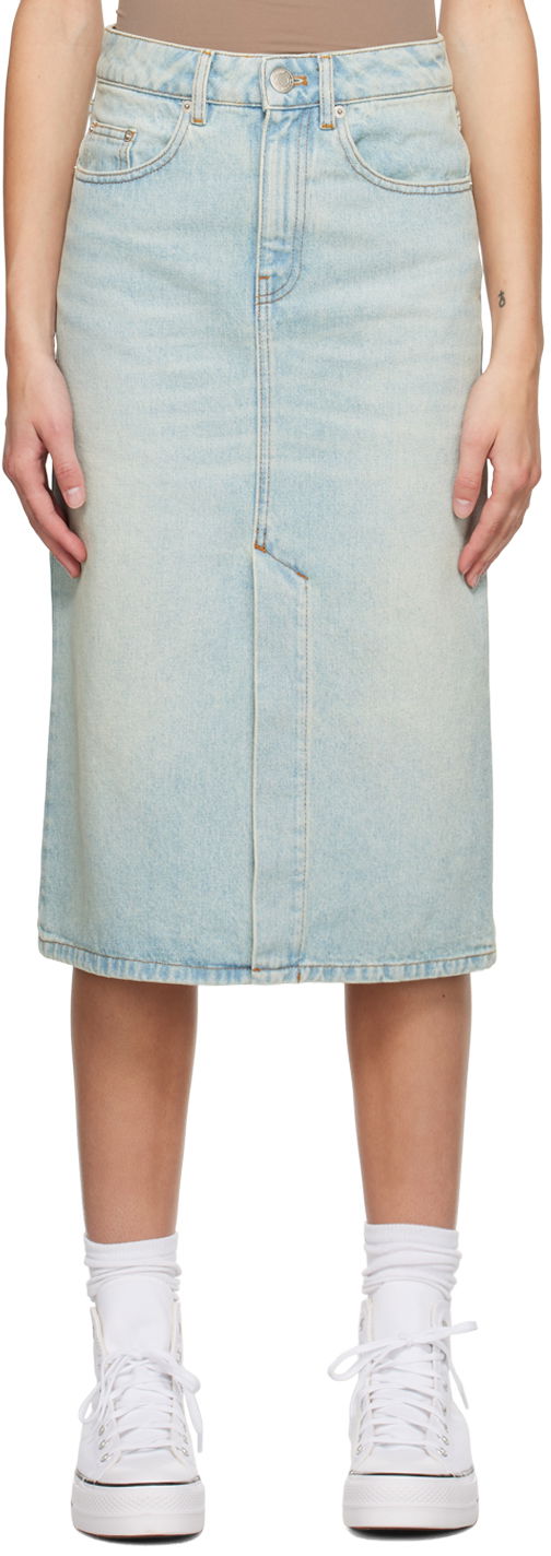 Suknja AMI AMI Paris Faded Denim Midi Skirt Tirkiz | FSK211.DE0002